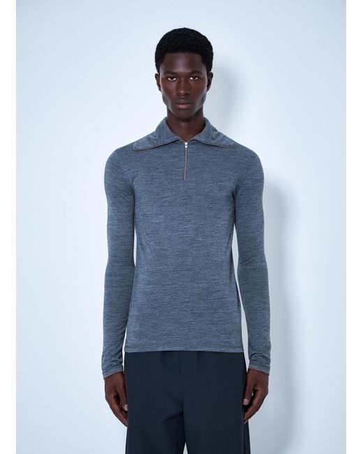 Jil Sander Blue Half-Zip Long Sleeve Top for men