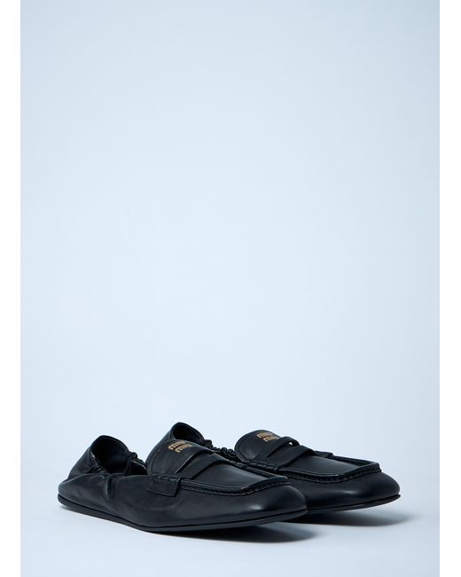 Miu Miu White Logo Motif Leather Loafers