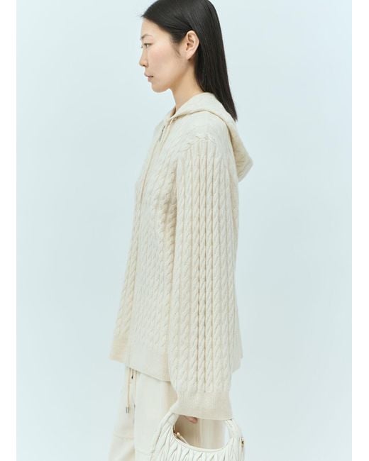 Totême  White Cable Knit Hooded Cardigan
