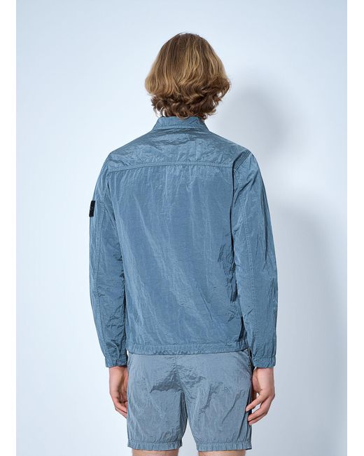 Stone Island Blue Zip-Up Jacket With Chest Pocket for men