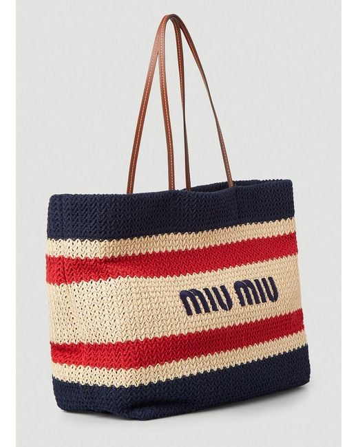 Miu Miu Red Raffia-Effect Tote Bag