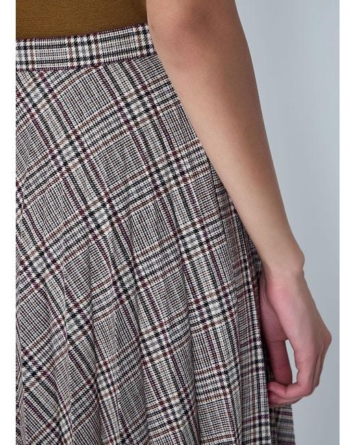 Saint Laurent Gray Pleated Check Maxi Skirt