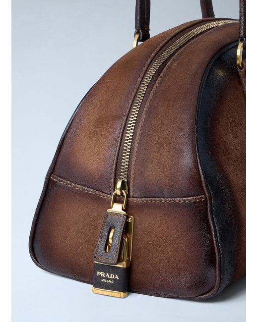 Prada Brown Bowling Medium Suede Handbag