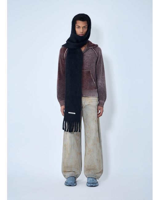 Acne Blue Fringed Wool Scarf for men