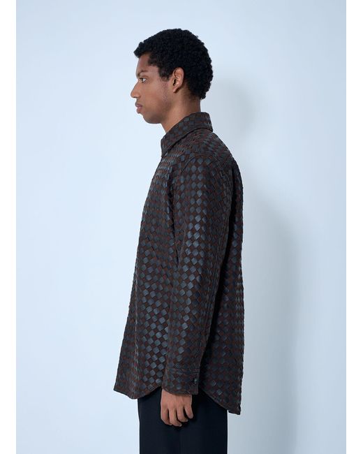 Bottega Veneta Blue Intrecciato Leather And Suede Shirt for men