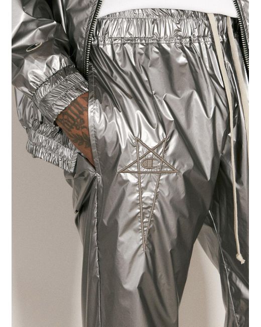 Rick Owens X Champion Metallic Logo Embroidery Track Pants for men