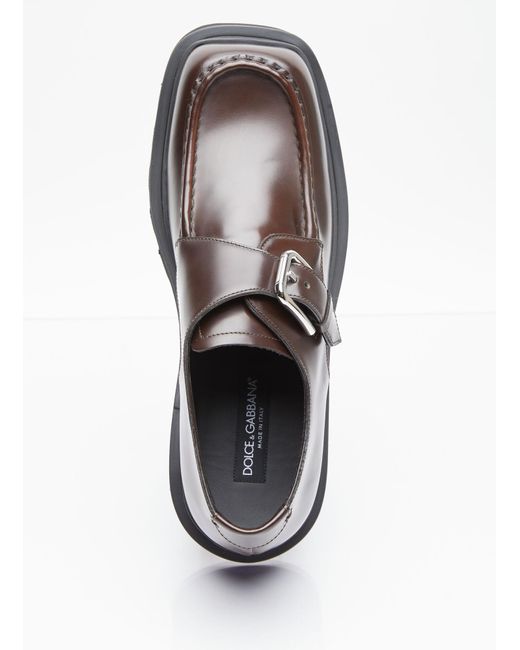 Dolce & Gabbana Brown Brushed Leather Monkstrap Shoes for men
