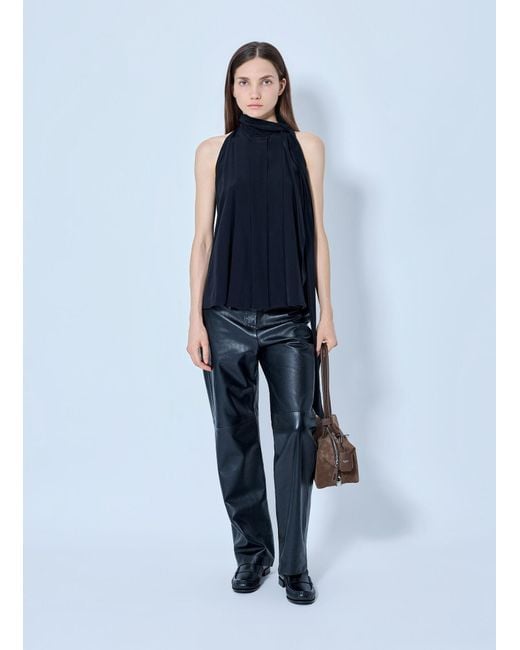 Max Mara Blue Leather Straight-leg Trousers