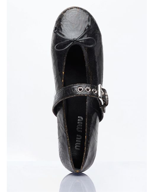 Miu Miu White Crackled Leather Ballerina Shoes