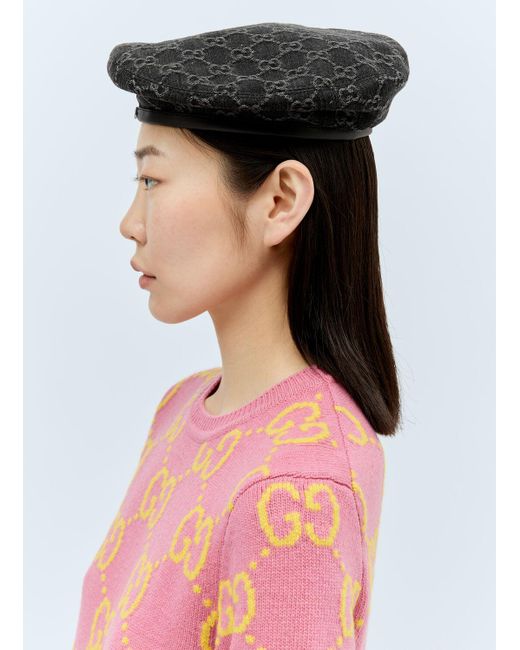 Gucci Black Gg Denim Beret Hat