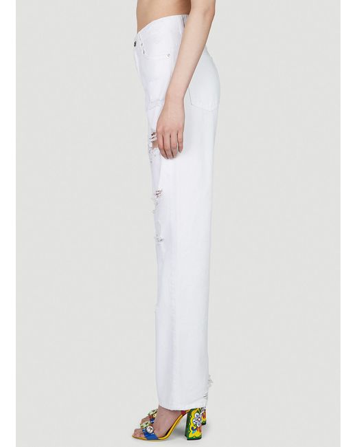 Dolce & Gabbana White Logo Plaque Distressed Jeans