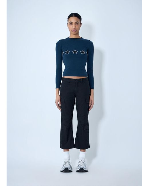 Balenciaga Blue Star Embroidered Ribbed Top