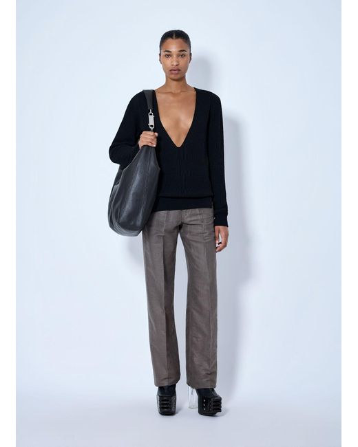 Rick Owens Black Deep V-Neck Ribbed Sweater