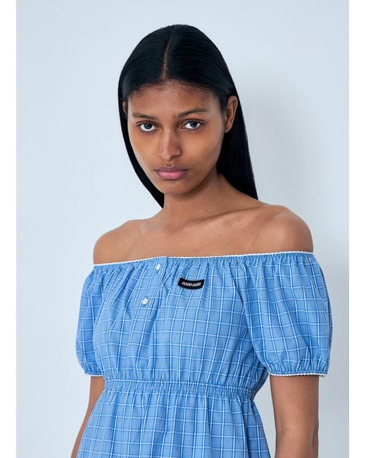 Miu Miu Blue Plaid-Pattern Mini Dress