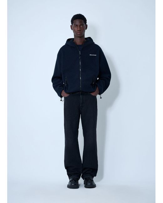 Miu Miu Blue Hooded Logo Motif Sweatshirt