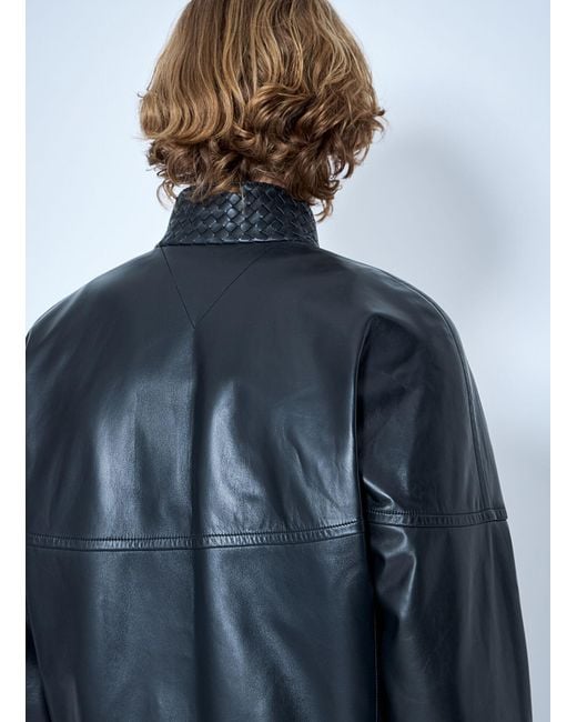 Bottega Veneta Blue Intrecciato Leather Blouson Jacket for men