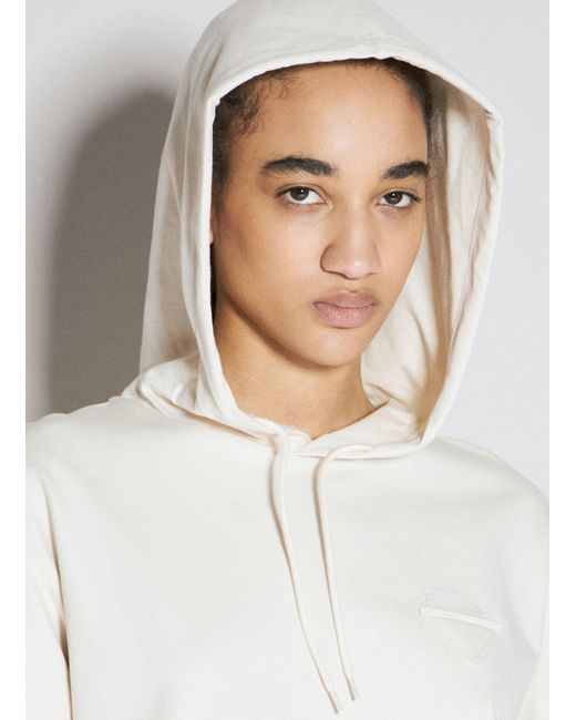 Prada White Logo Patch Hooded Sweatshirt