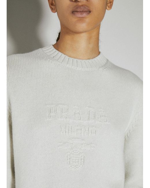 Prada White Logo Embroidery Knit Sweater