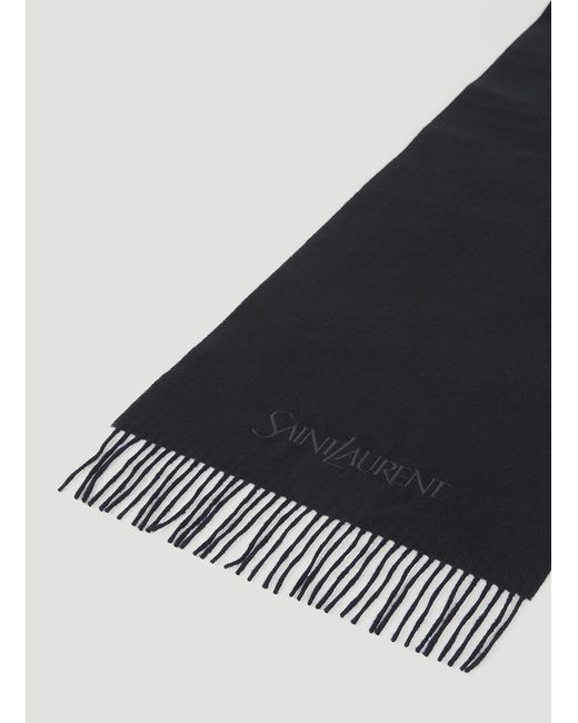 Saint Laurent Black Logo Embroidery Cashmere Scarf for men