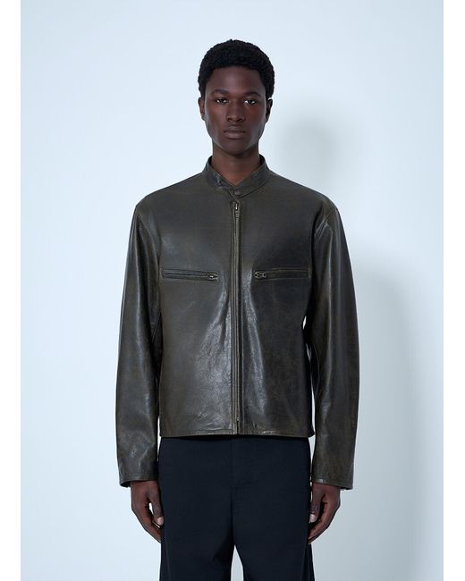 Lemaire Gray Leather Zip Jacket for men