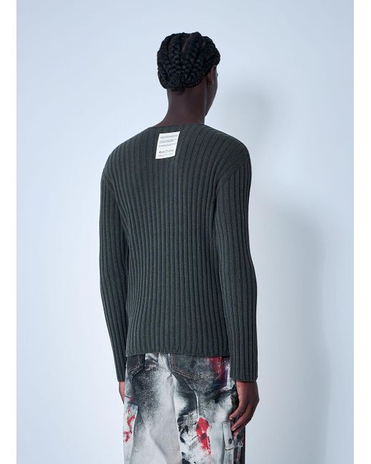 Acne Gray Cotton Rib Sweater for men