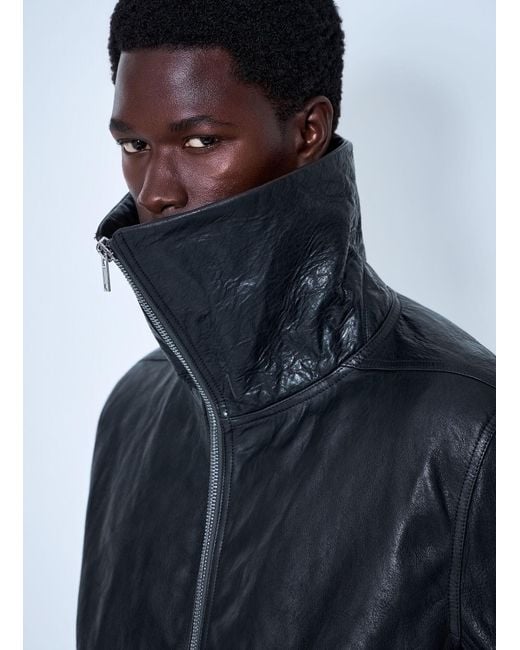 Rick Owens Blue Dracuflight Hammered Leather Jacket for men