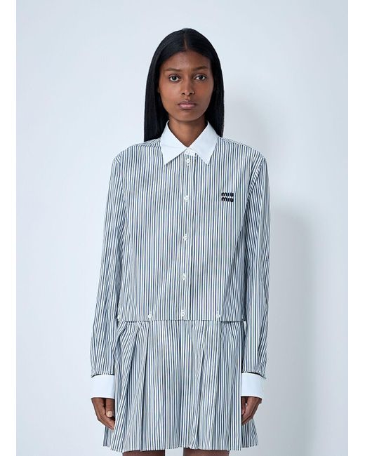 Miu Miu Blue Striped Pleated Dress