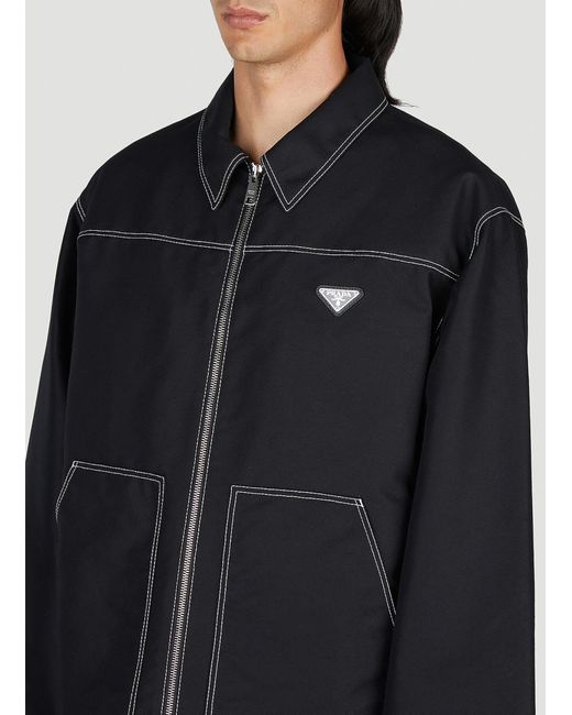 Prada Black Re-nylon Topstitched Jacket for men