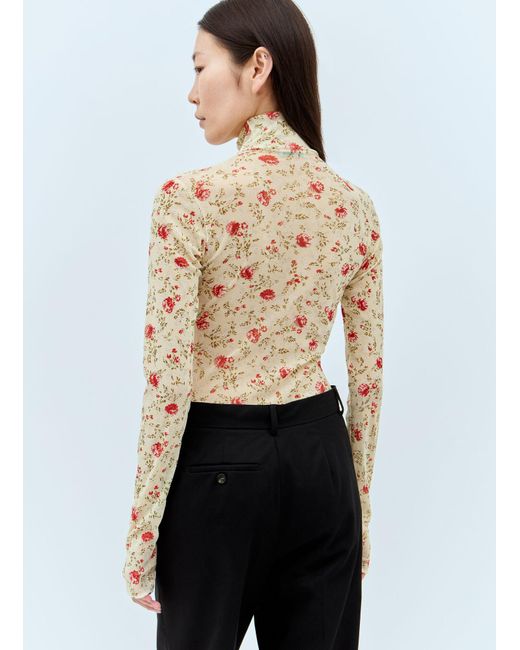 Prada Natural Printed Stretch Tulle Bodysuit