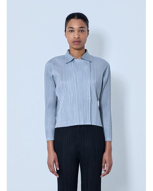 Pleats Please Issey Miyake Blue Structured Pleat Long Sleeve Shirt