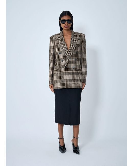Saint Laurent Gray Double-Breasted Plaid Blazer
