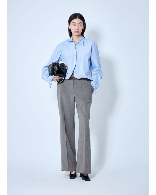 Prada Blue Technical Wool Pants With Printed Belt