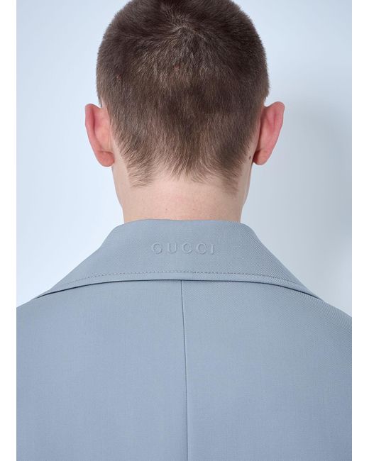 Gucci Blue Single-Breasted Wool Coat for men