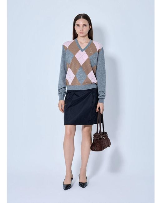 Prada Blue Argyle V-Neck Sweater
