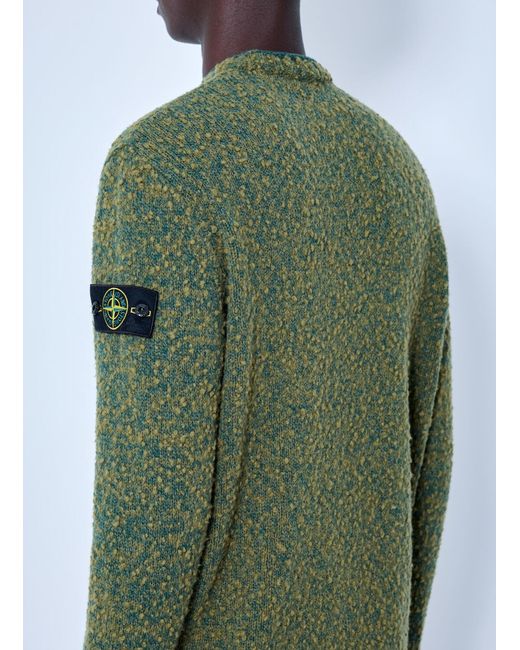 Stone Island Green Crewneck Textured Knit Sweater for men