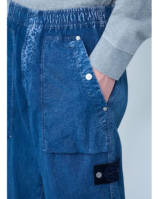 Stone Island Blue Elasticated Denim Cargo Trousers for men
