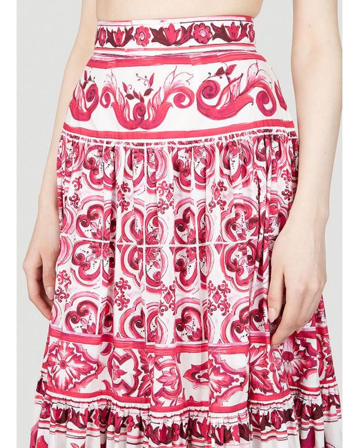 Dolce & Gabbana Red Majolica Print Maxi Skirt