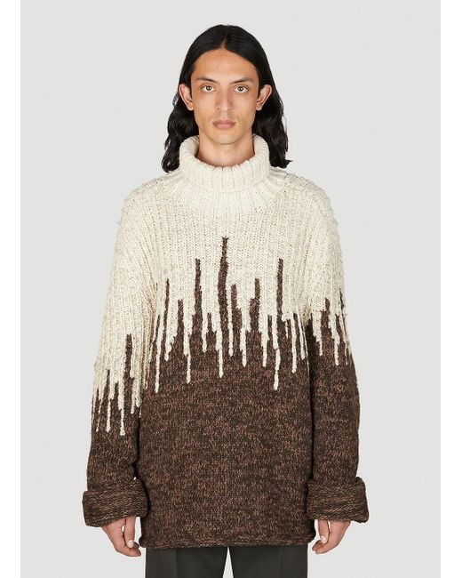 Bottega Veneta Brown Graphic Wool Knit Turtleneck Sweater for men