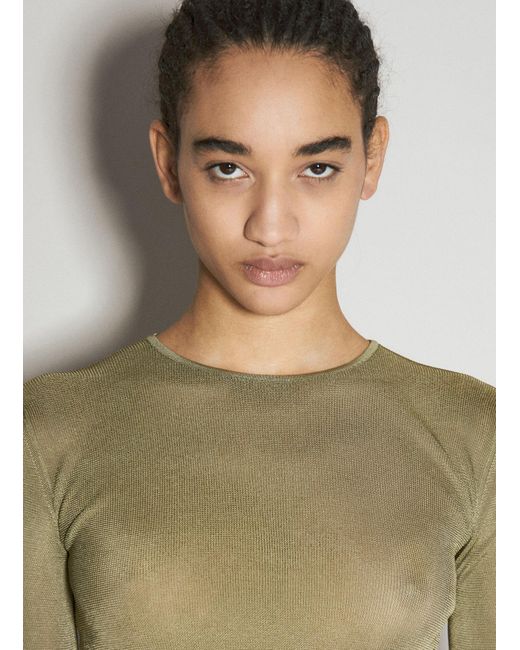Saint Laurent Green Ribbed Knit Cropped Top