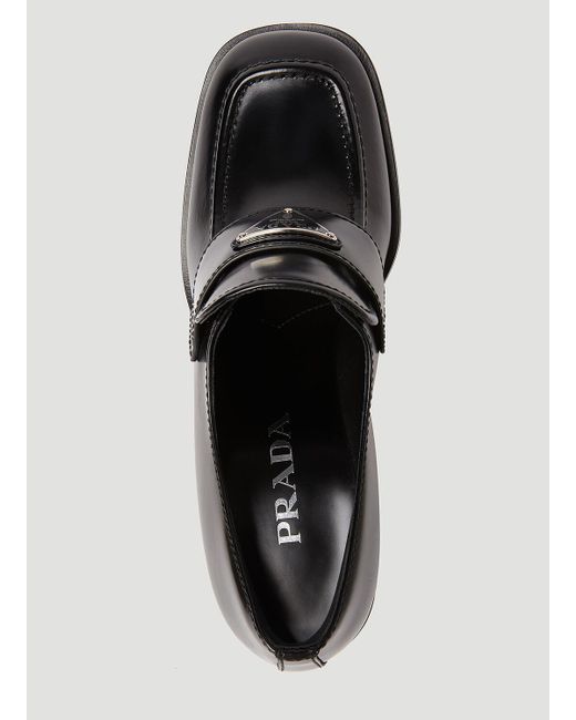 Prada Black Logo Plaque Heeled Loafers