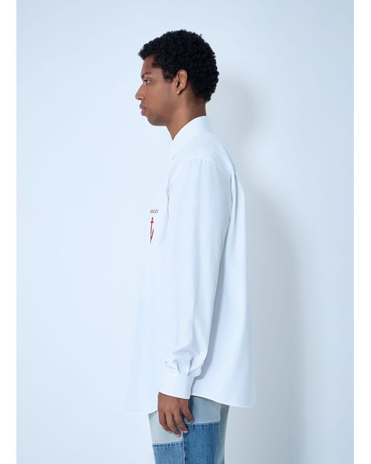 Gucci White Logo Embroidery Button-Down Shirt for men