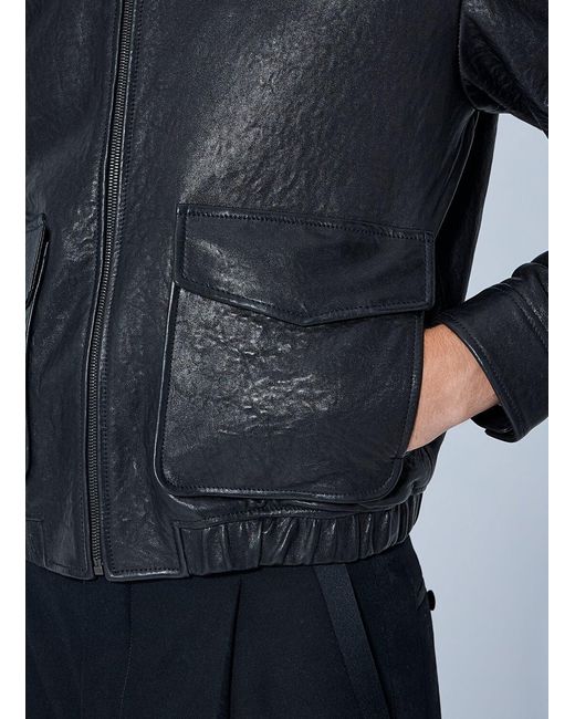 Saint Laurent Blue Zip-Front Leather Jacket for men