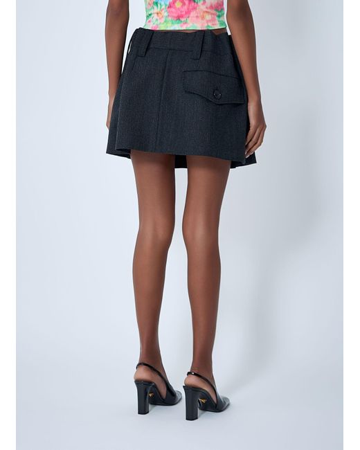 Prada Blue Chevron Wool Mini Skirt