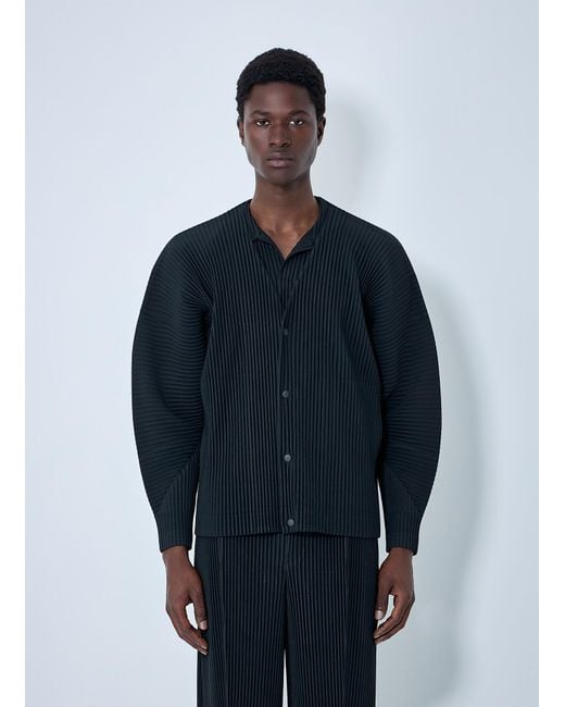 Homme Plissé Issey Miyake Blue Pleated Button-Up Jacket for men