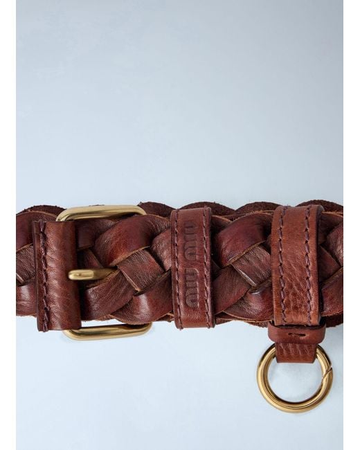 Miu Miu White Woven Leather Belt