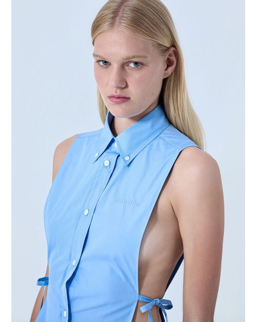 Miu Miu Blue Poplin Sleeveless Shirt