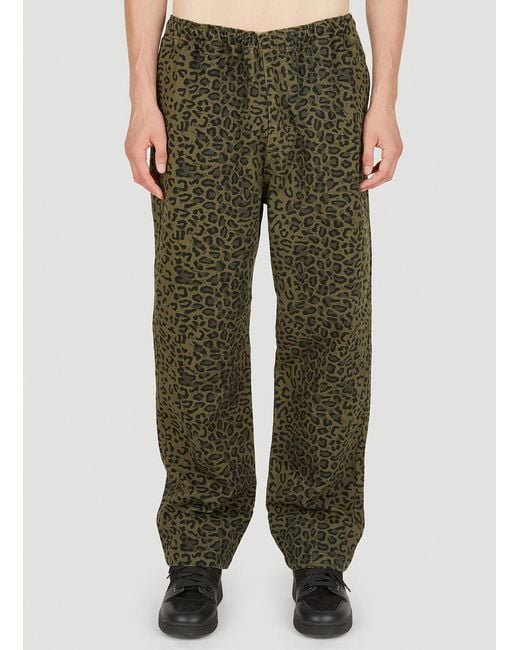 Stussy Green Leopard Print Flocked Pants for men
