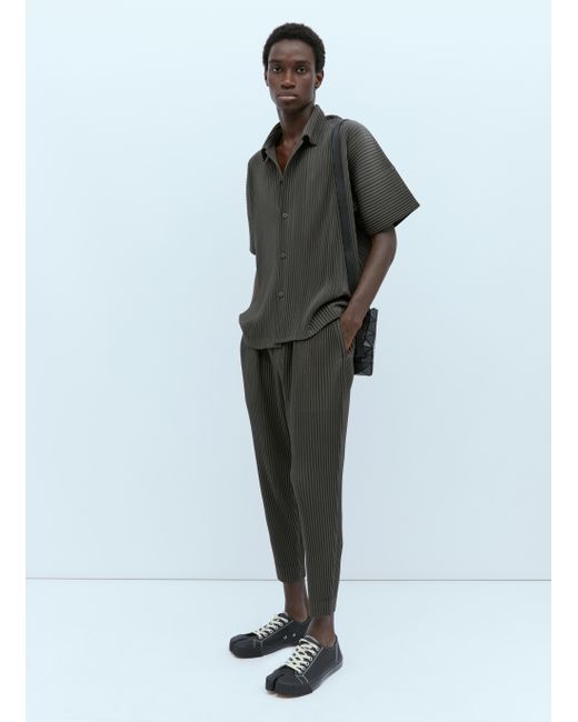 Homme Plissé Issey Miyake Mc July Pleated Knit Pants in Green for
