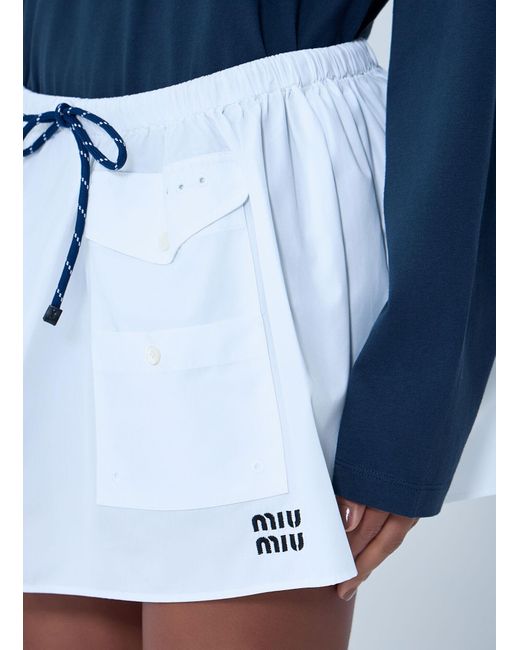 Miu Miu Blue Drawstring Pocket Mini Skirt