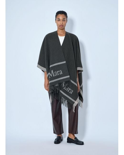 Max Mara Blue Fringed Wrap With Logo Detail
